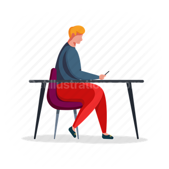 man, desk, chair, smartphone, phone